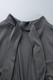 Cinza escuro sexy sólido patchwork sem costas com laço meia gola alta vestidos saia de um degrau