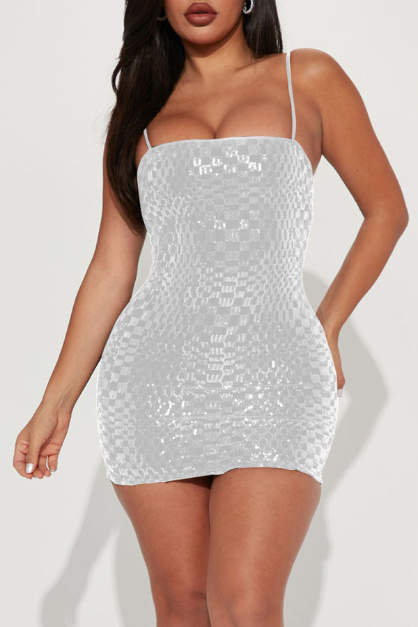 Blanco sexy sólido patchwork correa de espagueti lápiz falda vestidos