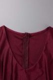 Vinröd sexiga formella solida lapptäcken V-hals långärmade klänningar i plusstorlek
