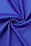 Vestido estampado con cuello en O de patchwork con estampado informal azul Vestidos