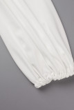 Witte casual elegante print patchwork met strik Halve coltrui One Step rokjurken