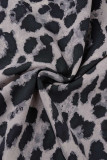 Braune, lässige Print-Leopard-Patchwork-Hosen mit hoher Taille Typ A