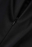 Vestidos pretos casuais elegantes estampados patchwork com gola alta e meia saia de um degrau