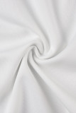 Blanco casual elegante estampado patchwork con lazo medio cuello alto falda de un paso vestidos