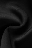 Prendas de abrigo de cuello mandarín de patchwork sólido casual negro