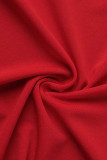 Röda Casual Sportswear Solid Patchwork Dragkedja Långärmad Två delar