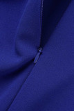Синий Элегантный бинт с принтом Пэчворк Лента Воротник Длинный рукав Из двух частей