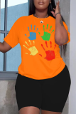 Camisetas em patchwork com estampa diária laranja com gola O