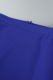Bandage imprimé élégant patchwork ruban col manches longues deux pièces bleu