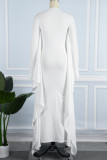 Witte casual effen patchwork O-hals onregelmatige jurkjurken