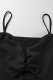 Черные сексуальные однотонные выдолбленные лоскутные платья с лямками-спагетти и юбкой на один шаг