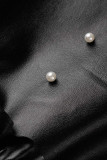 Noir décontracté rue solide patchwork volant perles taille haute asymétrique type A bas de couleur unie