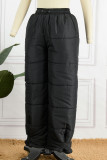 Pantaloni in tinta unita dritti a vita alta con patchwork nero casual da strada