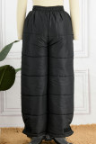 Pantalones de color sólido rectos de cintura alta de patchwork sólido de calle informal negro