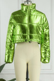 Green Casual Solid Patchwork Mandarin Collar Outerwear