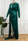 グリーンのセクシーなソリッド中空アウト パッチワーク スリット タートルネック イブニング ドレス ドレス