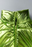 Agasalho verde casual patchwork sólido com gola mandarim