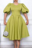 Green Yellow Casual Solid Patchwork O Neck A Line Dresses