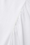 Vestidos irregulares com decote em bico casual branco sólido patchwork