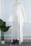 Witte casual effen patchwork O-hals onregelmatige jurkjurken