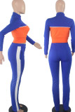 Blue Casual Sportswear Solid Patchwork Zipper Long Sleeve Two Pieces