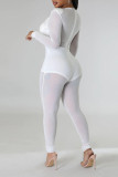 Witte sexy stevige patchwork doorzichtige asymmetrische kraag magere jumpsuits