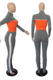 Grey Casual Sportswear Solid Patchwork Zipper Long Sleeve Two Pieces