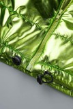 Green Casual Solid Patchwork Mandarin Collar Outerwear