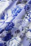 Azul elegante estampado vendaje patchwork cinta cuello manga larga dos piezas