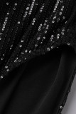Vert Sexy Solide Gland Paillettes Patchwork Dos Nu Fente V Cou Robe Longue Robes