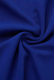 青いセクシーな無地中空パッチワーク スパゲッティ ストラップ ワン ステップ スカート ドレス