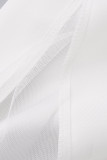 Белые сексуальные однотонные лоскутные перья Горячая дрель O-образным вырезом Вечернее платье Платья