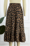 Graue, lässige Print-Leopard-Patchwork-Hosen mit hoher Taille Typ A