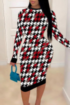 Vestidos saia lápis com estampa xadrez vermelho preto sexy patchwork