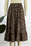 Graue, lässige Print-Leopard-Patchwork-Hosen mit hoher Taille Typ A