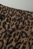 Brown Casual Print Leopard Patchwork High Waist Type A Full Print Bottoms