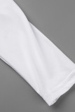 Blanco elegante patchwork sólido cuello oblicuo manga larga dos piezas