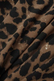Marrón Estampado casual Leopardo Patchwork Cintura alta Tipo A Estampado completo Parte inferior