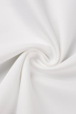 Weiße sexy feste Patchwork-Federn Hot Drill O Neck Abendkleid Kleider