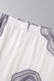 Blanco sexy estampado patchwork medio cuello alto manga larga dos piezas
