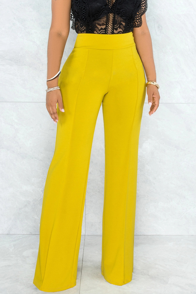 

Yellow Street Solid Patchwork Boot Cut High Waist Speaker Solid Color Bottoms