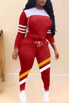 Красный Повседневная спортивная одежда Твердые Пэчворк Воротник с капюшоном Длинный рукав Из двух частей