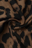 Cinza Casual Estampado Leopardo Patchwork Cintura Alta Tipo A Calça com Estampa Completa