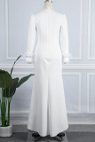 Белые сексуальные однотонные лоскутные перья Горячая дрель O-образным вырезом Вечернее платье Платья