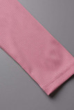 Розовый сексуальный однотонный узкий комбинезон в стиле пэчворк с круглым вырезом