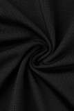Черный сексуальный сплошной кисточкой выдалбливают пэчворк с круглым вырезом без рукавов из двух частей