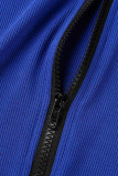 Azul casual sólido patchwork zíper gola macacão skinny
