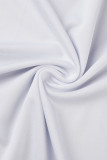 Blanco elegante patchwork sólido cuello oblicuo manga larga dos piezas