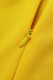 Желтая повседневная однотонная лоскутная юбка с круглым вырезом Платья больших размеров