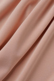 Розовая повседневная однотонная лоскутная юбка с круглым вырезом Платья больших размеров